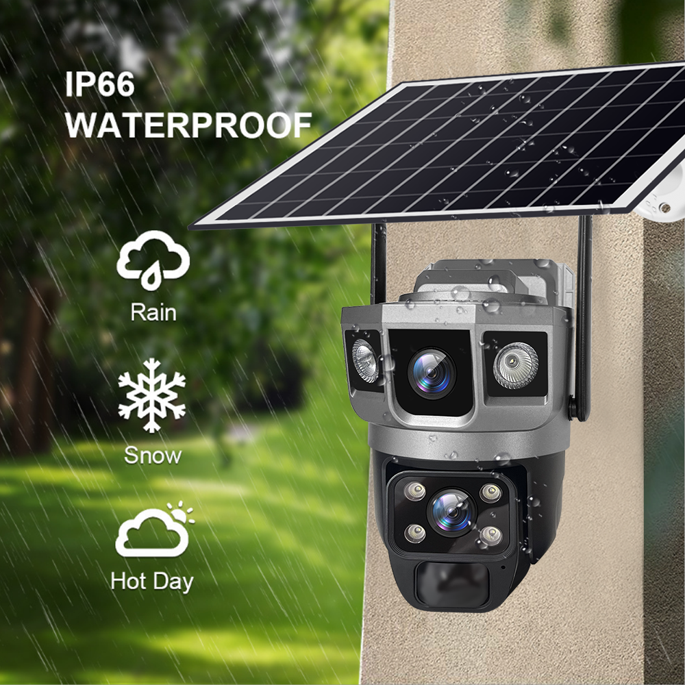 Bilişim Burada V380 Pro 12MP Güneş WIFI IP Kamera CCTV İki Lens Üç Ekran Otomatik Takip Dış Mekan 6K Güvenlik Gözetleme PTZ Kamera
